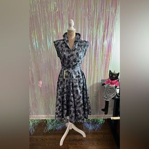 NWT, Magnolia Place by Unique Vintage gray Black Cat button up top, medium